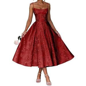 AHERKLL Spaghetti Bandjes Bruidsmeisjes Jurken Bloemen Satijn Jacquard Formele Avond Feest Maxi Jurk Thee Lengte HAH048, Bordeaux, 58/Meer