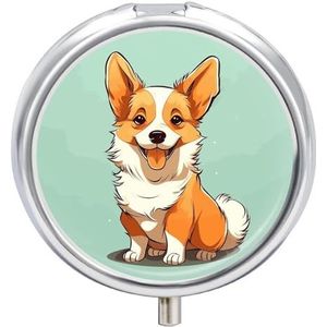 Pillendoos Corgi Leuke Hond Ronde Metalen Pil Case met 3 Compartimenten Draagbare Mini Geneeskunde Drug Houder Reizen Geneeskunde Tablet Vitamine Houder Organizer