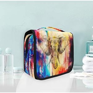 Aquarel Abstracte Olifant Hangende Opvouwbare Toilettas Make-up Reizen Organizer Tassen Case voor Vrouwen Meisjes Badkamer