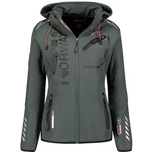 GEO NORWAY REINE LADY - waterdichte softshelljas voor dames - warme jas met capuchon voor buiten - functionele jas windbreaker-zip jas - outdoor activiteiten wandelen, grijs/zwart, L