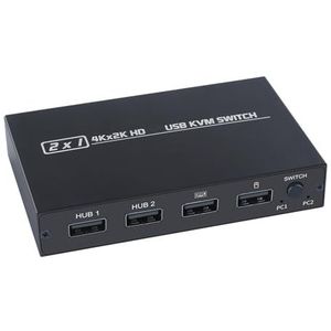 4K*2K KVM 2-in-1 -compatibel/USB KVM-switch Ondersteuning HD 2 Hosts Delen 1 Monitor/Toetsenbord & Muis Set Printer Videoweergave Naadloze Schakeling