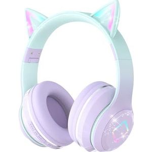 Bluetooth hoofdtelefoon voor kinderen,kattenoor LED oplichtende draadloze hoofdtelefoon voor kinderen,stereogeluid,opvouwbare,verstelbare hoofdband,kinderhoofdtelefoon met microfoon voor school/tablet