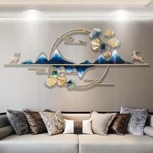3D Home Decor Metalen Muurkunst, Metalen Pauw en Ginkgo Bladeren Muursculptuur, Wandhangende decoraties for de woonkamer, 130x50cm [Energieniveau A]