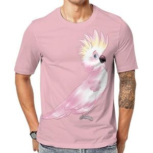 Roze kaketoe papegaai heren korte mouw grafisch T-shirt ronde hals print casual T-shirt tops S