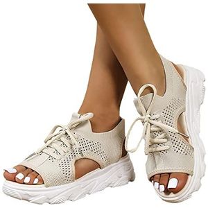 GeRRiT Platform Sandalen Sneakers for Dames Chic Zomer Nieuwe Dikke Zool Mesh Sandalen Mode Casual Damesschoenen Platte Mesh Uitgehold Mode Damesschoenen Dames Veterschoenen Platform Sandalen (Color