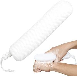 Badborstelkop met spons, rugscrubber bad mesh bad lichaamsborstelkop voor ouderen hulp baden en douche (witte kop)