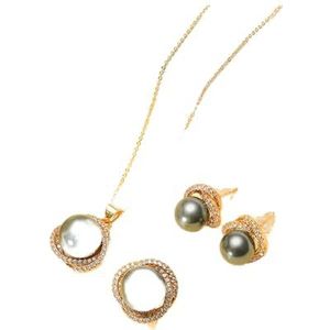 Sterling Zilveren Ketting South Sea Shell Pearl Gold Sieraden for Vrouwen Sets Ketting Oorbellen Ring met Zircon Party Birthday Wedding Gift Ketting (Color : Black-Gold_45cm)