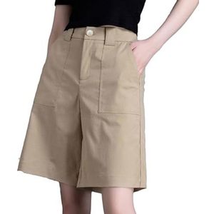 OHERUWKLS Dames Zomer Katoen Effen Kleur Elastische Knoop Hoge Taille Casual Ademend Pak Shorts,Geel,3XL