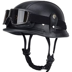 Motorhelm, met bril bromfiets crashhelm zomer open helm E, XXL = 61-62 cm(B,XXXL=6365CM)