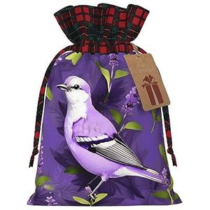 Vogel in paarse lavendel bloemen bloemen herbruikbare geschenktas-trekkoord kerstcadeau tas, perfect voor feestelijke seizoenen, kunst & ambachtelijke tas