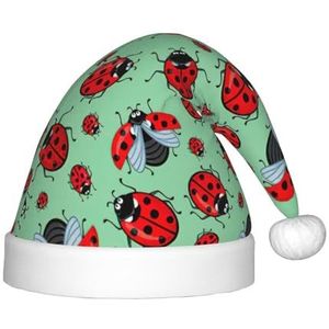 DURAGS Rode lieveheersbeestjes op een blauwe achtergrond Kinderen pluche kersthoed - vakantie decoratieve hoed, ideaal voor feesten en podiumoptredens