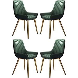 GEIRONV Moderne keuken eetkamerstoelen set van 4, for woonkamer bureau cafe stoelen kunstleer zachte zitting gouden metalen poten stoelen Eetstoelen (Color : Green, Size : 39x45x85.5cm)