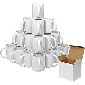 LITTLEBIGTREATS 24x witte sublimatiemokken - koffiemokken met grote handgrepen - hoogwaardige warmtepersbekers voor mok bedrukking met witte geschenkdoos - AAA kwaliteit - pak van 24 kopjes (315 g)