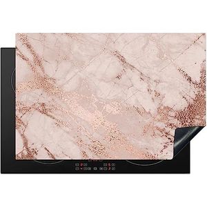 KitchenYeah© Inductie Beschermer 78x52 cm Keuken Decoratie Kookplaat Beschermer voor Inductiekookplaat Afdekplaat Anti Slip Mat - Marmer - Roze - Luxe - Marmerlook - Glitter - Design