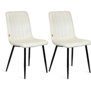 Eetkamerstoelen set van 2 Beige - Woonkamer stoel - Kantoor stoel - Fluwelen fauteuil stoel - Roestvrij stalen keukenstoel - Zwarte metalen poten - Polyester stoel