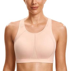 SYROKAN Hoge Hals High Impact Racerback Wirefree Full Coverage Padded Ondersteunende Sportbeha Voor Dames Suikerspin roze 95F