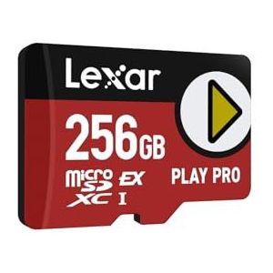 Lexar PLAY PRO MicroSDXC Express kaart 256GB, tot 900 MB/s lezen, 600 MB/s schrijven, geoptimaliseerd voor gamen, A2, hoge snelheid geheugenkaart voor handheldconsoles, switch, draagbare spelapparaten