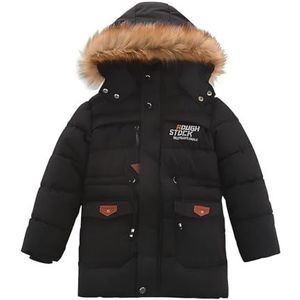 Kind Jongen Winterjas Donsjack Capuchon Jas van Imitatiebont Warme Pluche Gewatteerde Parka (130, Zwart)