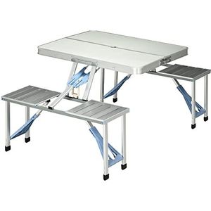 Outsunny aluminium kampeertafel, klaptafel, picknicktafel, picknickkoffer zitgroep, klaptafel-groep met 4 zitplaatsen, zilver aluminium + MDF 84,5 x 67,5 x 66,5 cm