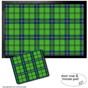 1art1 Patroon, Tartan Pattern Green Deurmat (60x40 cm) + Muismat (23x19 cm) Cadeauset