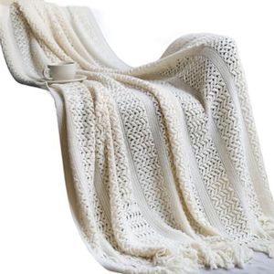 Reiskampeersprei Gebreide deken for bedbank, zachte handdoekbedsprei(Cream)