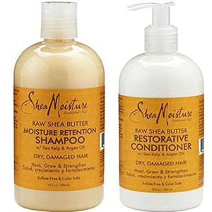 Shea Moisture Raw Sheaboter, Duo set Moisture Retention Shampoo + Restorative Conditioner, 350 ml, 1 per Shea Moisture