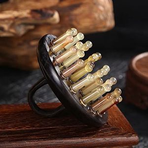 Natuurlijke hoorn massage kam hoofdhuid massage meridiaan schrapen hoofd acupunctuur stimulator gua sha-therapie sandelhout borstel antistatisch 1 stuk (kleur: zwart sandelhout)