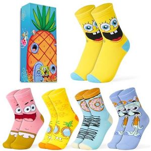 SpongeBob SquarePants Jongens sokken, zachte ademende kinderen sokken Pack van 5 - Jongens geschenken (Multi, 3-8 US, 11-14 jaar)