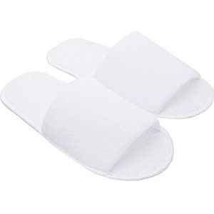 Carenesse 4 paar hotelslippers L-XL open unisex praktische en comfortabele wegwerpslippers van 100% katoenen badstof gastenschoenen wit met antislip zool maat ca. 43-44 licht en ruimtebesparend, wit,