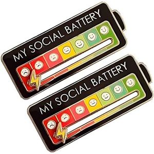 2 Pcs Interactive Mood Pins, Funny Social Mood Brooch Pin for 7 Days, My Social Battery Interactive Pin, Fashionable Accessories for Backpacks, Jackets, and Hats (Black)