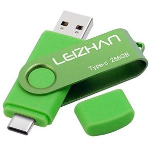 LEIZHAN USB-stick type C geheugenstick 256 GB Flash Drive OTG (On The Go) 2-in-1 USB C geheugenstick voor Type-C Smart Phone en MacBook (256 GB, groen)