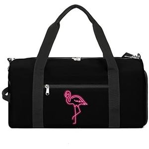 Roze Flamingo Neon Reizen Plunjezak Sport Gym Handtas Waterdichte Carryon Gymbag Met Schoenen Compartiment