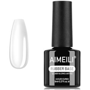 AIMEILI Rubber Base Gel Gellak Base Coat, Transparante Kleur Soak Off Builder Gel voor UV LED Nagel Versteviging Rubberbase voor Nail Enhancers Nail Rhinestones Lijm - 8ml (Clear)