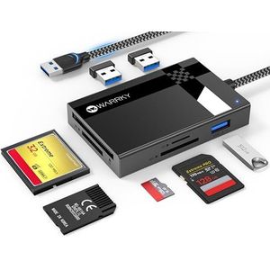 WARRKY - CR01 - USB 3.0 Card Reader Hub - Zwart - 7-in-1, Ondersteunt 4 Geheugenkaarten en 3 USB Apparaten