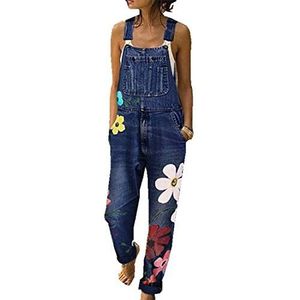 Vrouwen Loose Fit Denim Tuinbroek, Odot Casual Mouwloze Overalls Jumpsuit Playsuit Jeans Broek Jarretel Playsuit Bib Broek Plus Size Brede Been Zakken - blauw - XXL