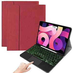 QYiD Toetsenbord hoes voor iPad Air 4e Generatie, Soft TPU Achterkant van de Standaard met 7-verlicht kleurentoetsenbord Draadloos Touchpad muis Toetsenbord, Rood