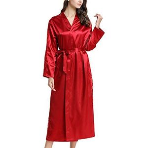 YAOMEI Dames ochtendjas badjassen satijn kimono, lange kanten nachtkleding nachthemd robe kimono negligé pyjama voor spa hotel bruid bruidsmeisje, party, rood, onesize grote maten