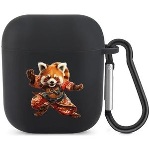 Kung Fu Warrior RedPanda Leuke Case voor AirPods 2&1 Schokbestendige Beschermende Hoofdtelefoon Gevallen Cover Met Sleutelhanger voor Mannen Vrouwen
