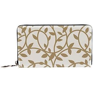 Dames Zip Rond Portemonnee en Telefoon Clutch, Gouden Botanische Bloemenpatroon-0, Reistas Lederen Clutch Bag Kaarthouder Organizer Polsbandjes Portefeuilles, Meerkleurig, 8.07x1x4.53 in