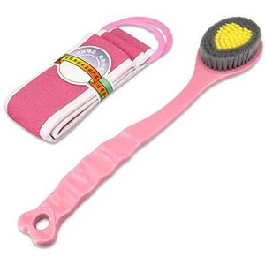 Handheld Douche Borstel Lange Handvat Bad Borstel-Zachte & Comfortabele Droge Huid Body Massage Borstel Terug Exfoliatie Borstels - 14 inch (Roze en modder handdoek)