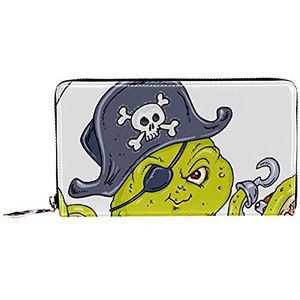 Vrouwen Zip Rond Portemonnee en Telefoon Clutch, Octopus Piraat, Reistas Lederen Clutch Bag Kaarthouder Organizer Polsbandjes Portefeuilles, Meerkleurig, 8.07x1x4.53 in