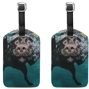 Bagage Labels,Zwemmen Zwarte Hond Print Bagage Bag Tags Travel Tags Koffer Accessoires 2 Stuks Set