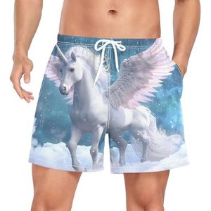 Niigeu Cartoon Space Unicorn Horse Zwembroek voor heren, sneldrogend, met zakken, Leuke mode, M