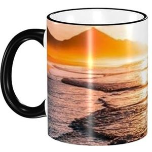 Mok, 330 ml keramische kop koffiekopje theekop voor keuken restaurant kantoor, zee strand zonsondergang