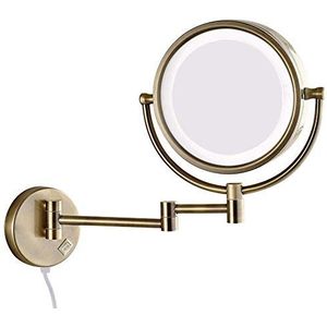 FJMMSJPVX 8,5 inch badkamer cosmetische spiegel, dubbelzijdige messing wastafel met verlichte baard opvouwbare vergroting met schakelaar stekker (kleur: 7x)
