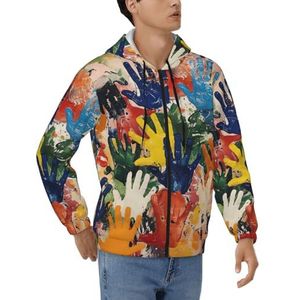 JEJEA Kids Hand Print Print Modieuze Heren Rits Hoodies Zachte Polyester Volledige Zip Up Dikke Sweatshirts, Maten S-3xl, Zwart, S