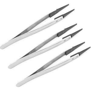 Precisie-pincet, 3 stuks 10 cm antistatische roestvrijstalen pincet met verwijderbare koolstofvezelpunten voor elektronica voor ambacht, elektronica, solderen, sieraden maken