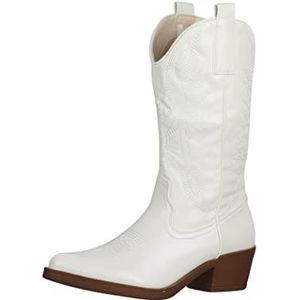 Elara Dames Cowboylaarzen Bikerlaarzen Chunkyrayan 301-A32P Weiss-39