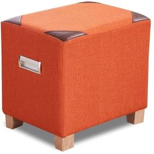 Voetenbank Luxe bank vierkant houten ondersteuning gestoffeerde voetenbank poef stoel kruk hoes 4 poten en linnen uiterlijk (oranje) Zit