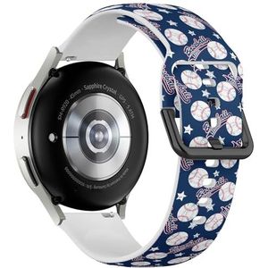 Sportieve zachte band compatibel met Samsung Galaxy Watch 6 / Classic, Galaxy Watch 5 / PRO, Galaxy Watch 4 Classic (Baseballs Stars) siliconen armband accessoire